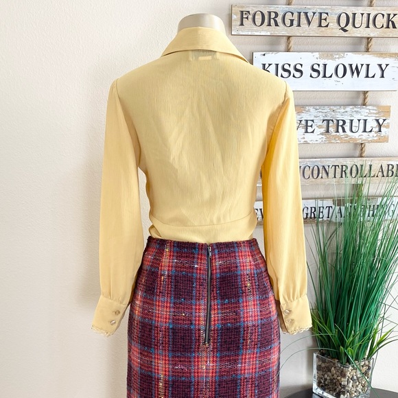 HALOGEN  | Red Plaid Wool Midi Pencil Skirt Sz 12 - Picture 6 of 9